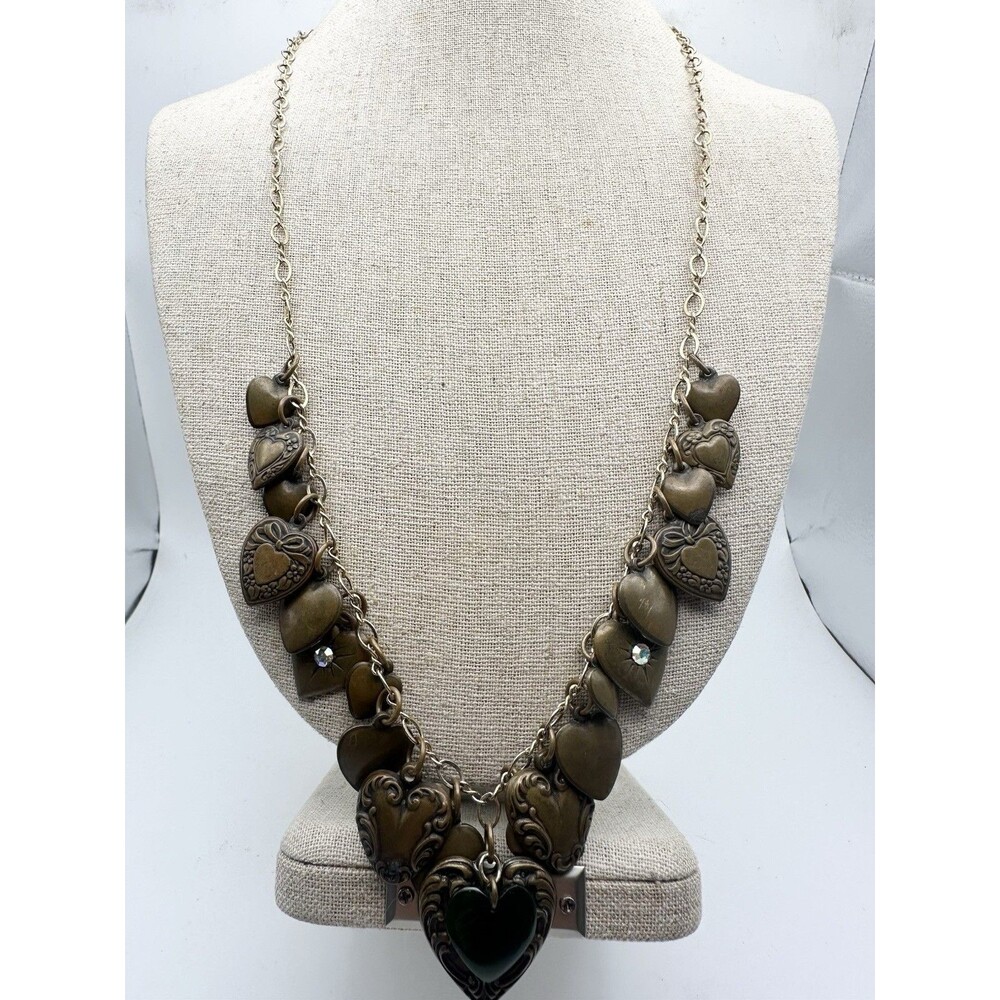 Assorted Brass Heart Charm Jade Necklace 25”